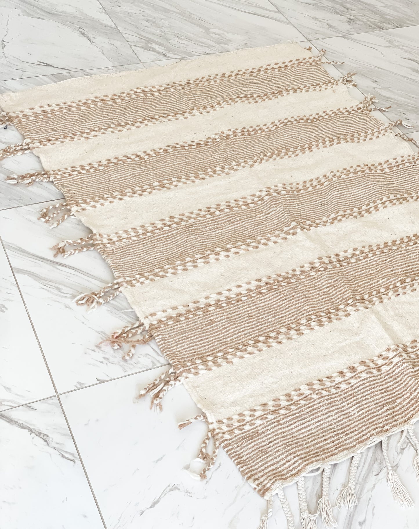 Tapis en coton - Beige/Blanc - 100x145 cm