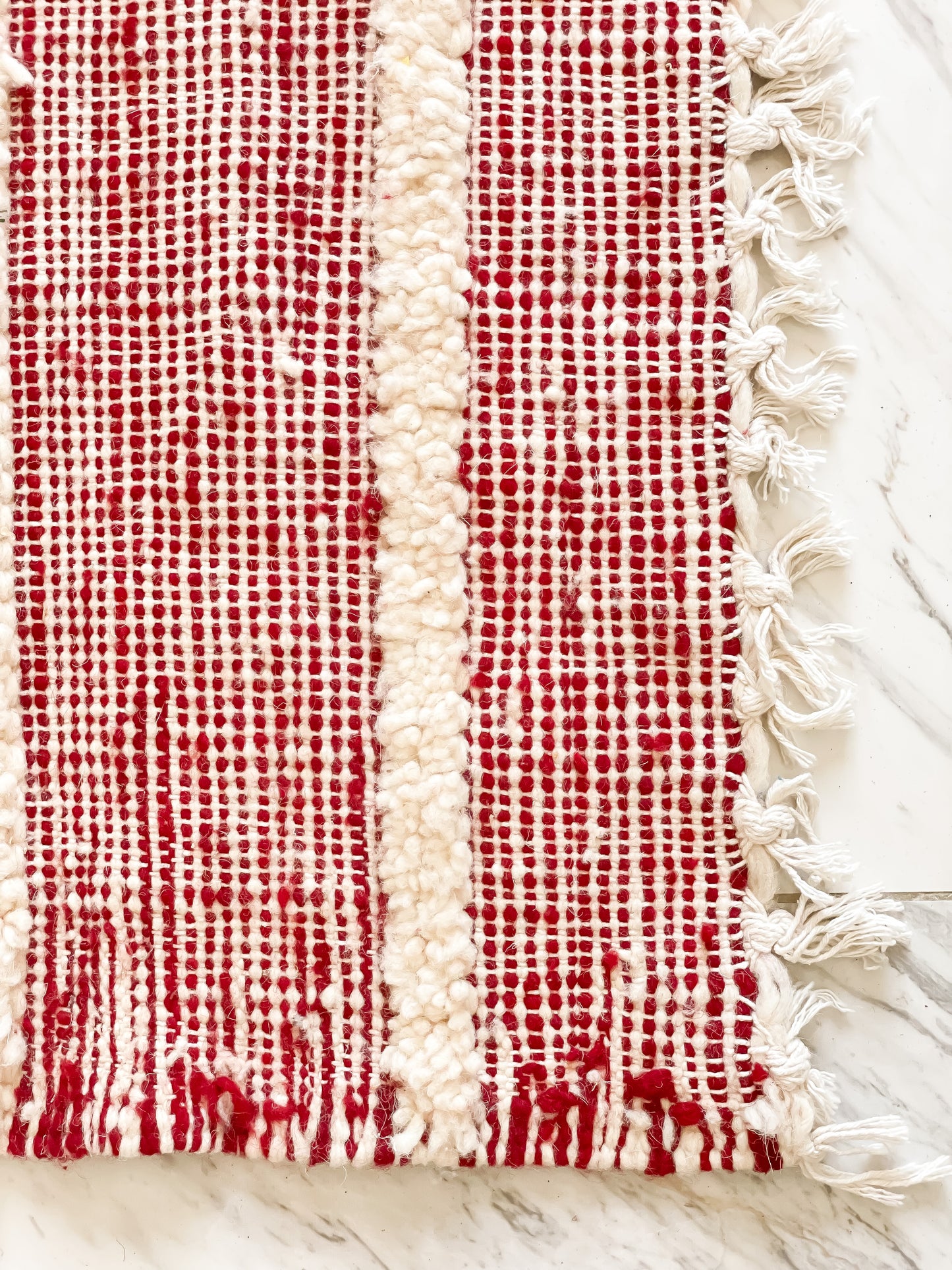 Tapis en coton et laine - Rouge/Blanc - 90x160 cm